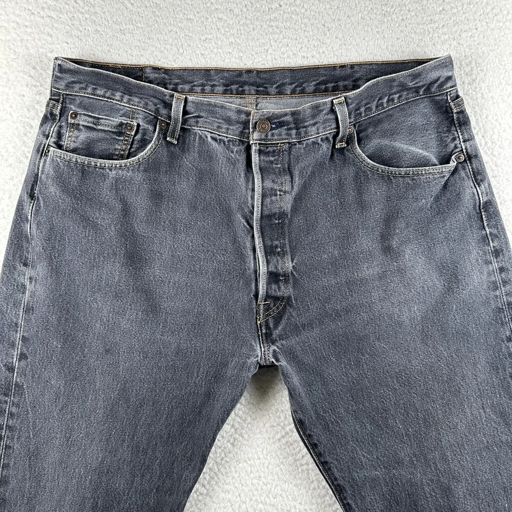 Levis 501 Jeans Mens 38x27 Charcoal Gray Denim Regular Straight Leg Button Fly